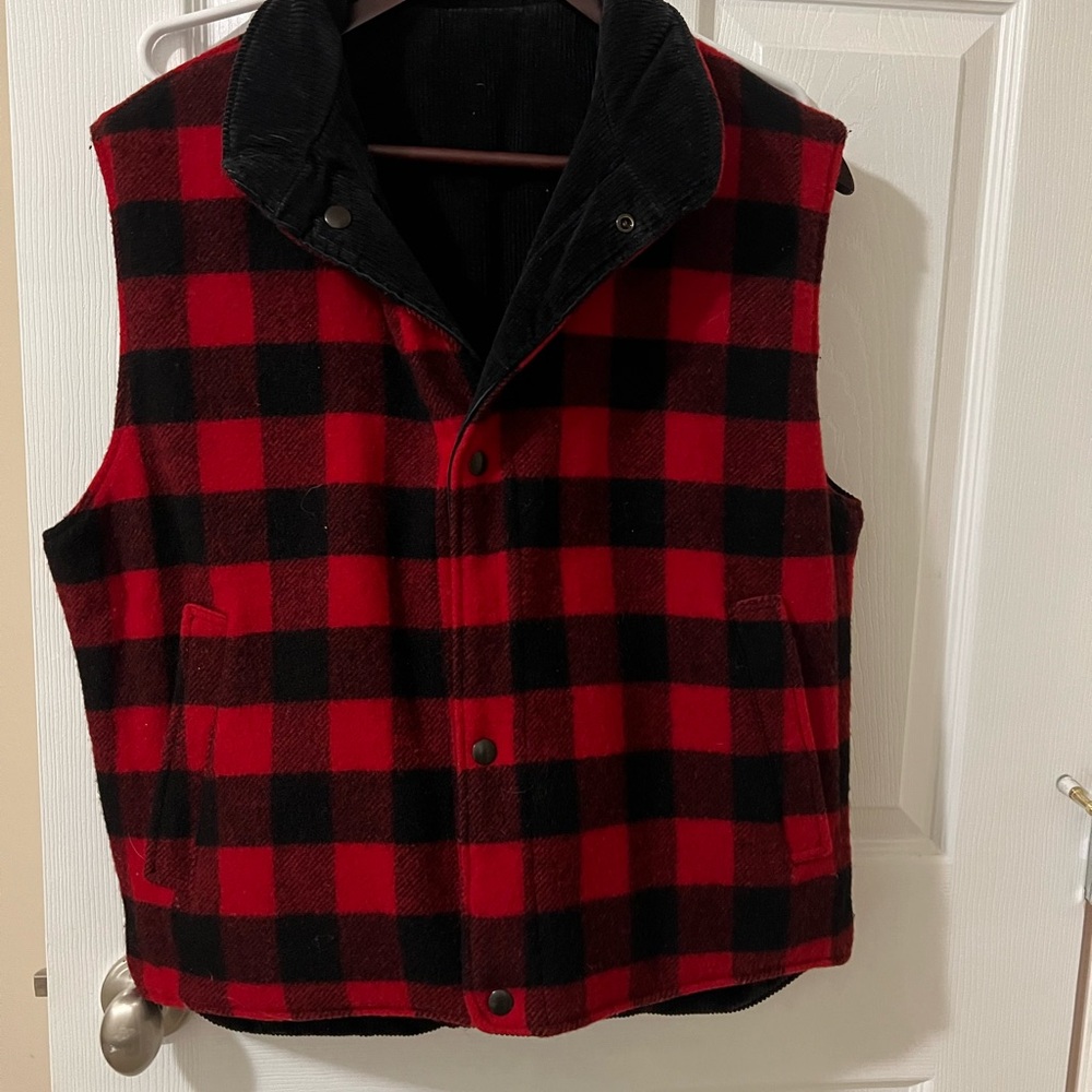 💜 Vintage Woolwich Reversible corduroy/Red and Black Checkered Vest